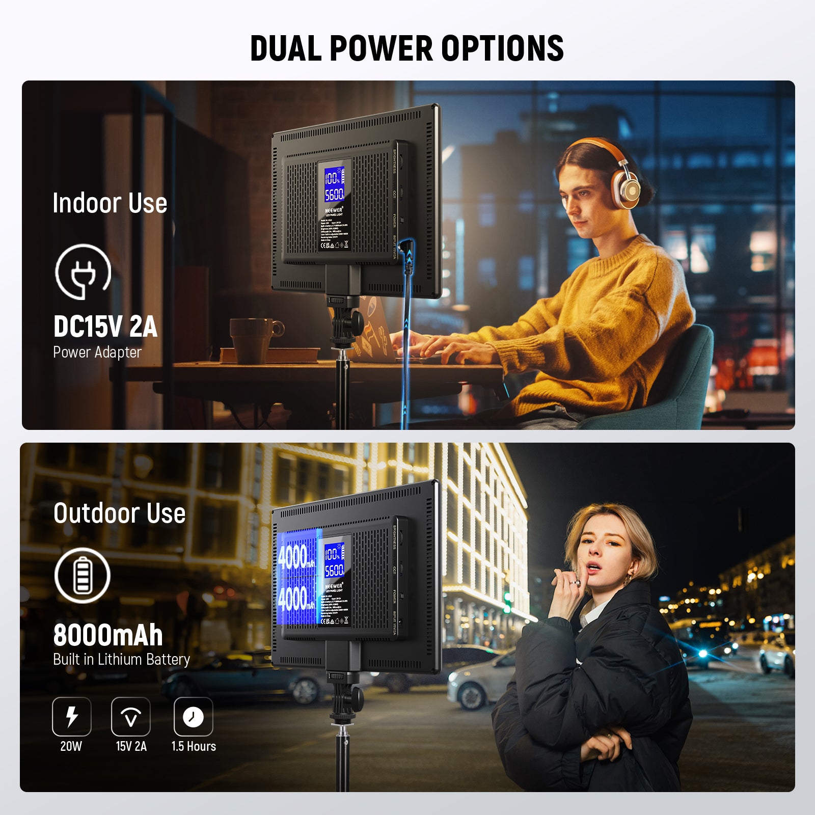 NEEWER NL-192AI dual power options