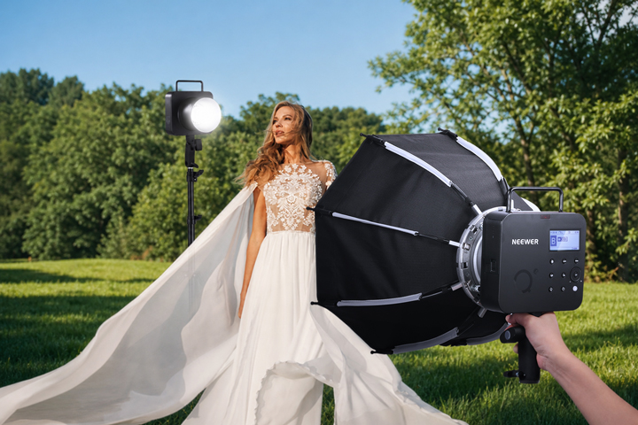 NEEWER Q4 400Ws outdoor strobe lighting a portrait scene